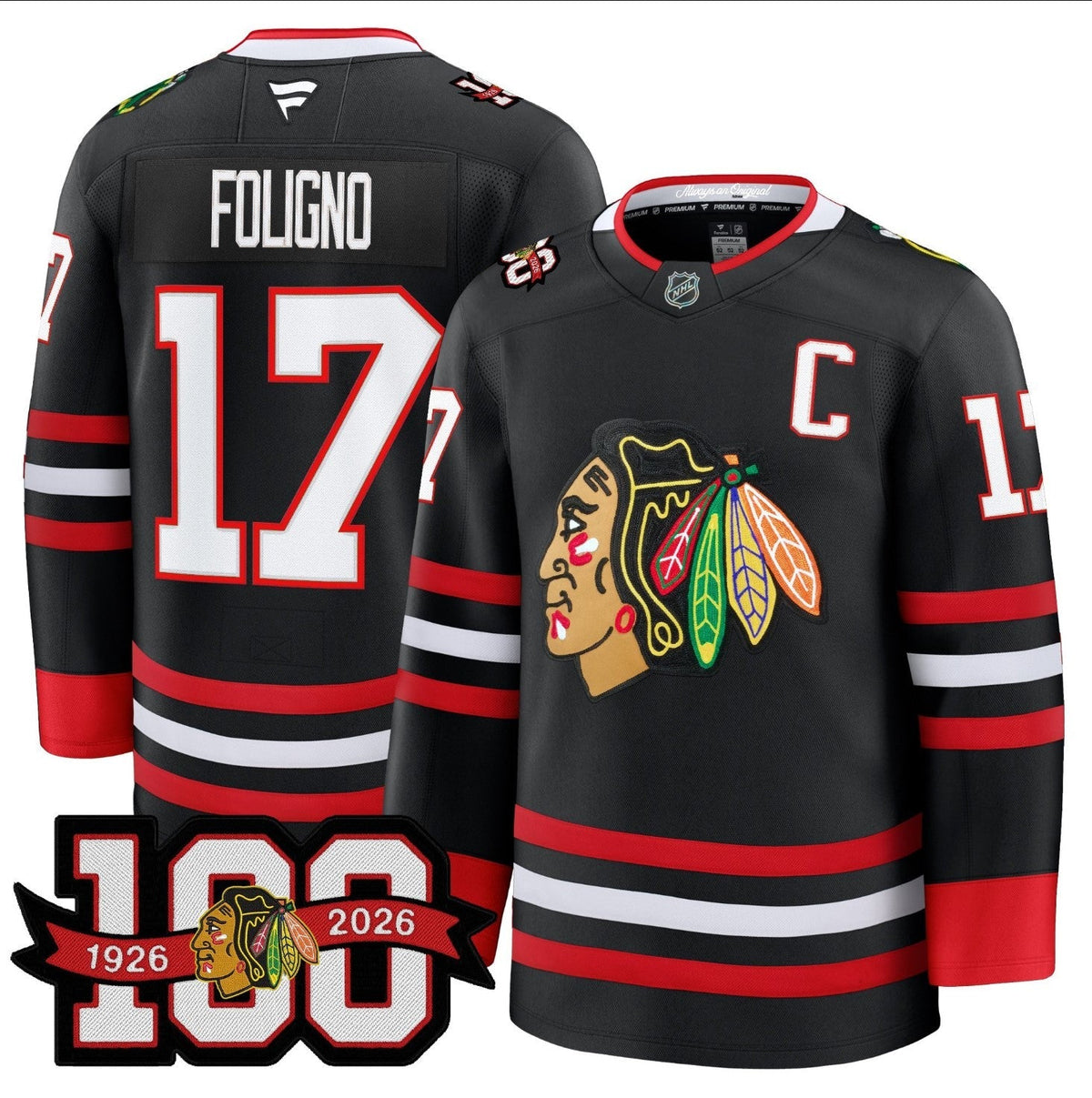 Nick Foligno Jersey #17 Chicago Blackhawks 2025-26 Premium 100th Stitched