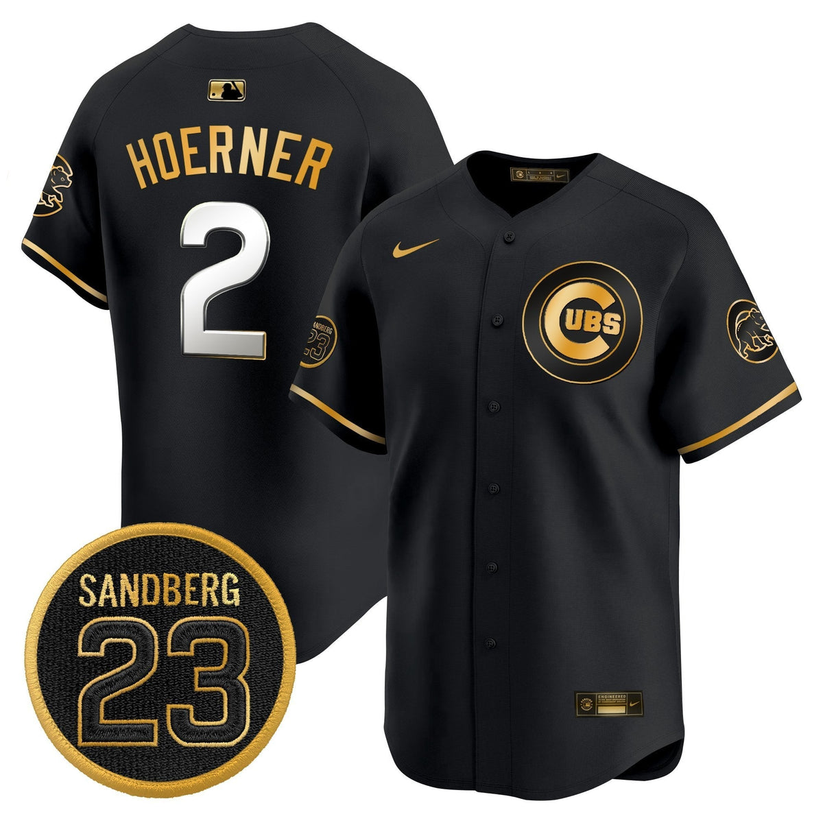 Nico Hoerner Jersey #2 Chicago Cubs Ryne Sandberg Tribute Stitched Black Gold