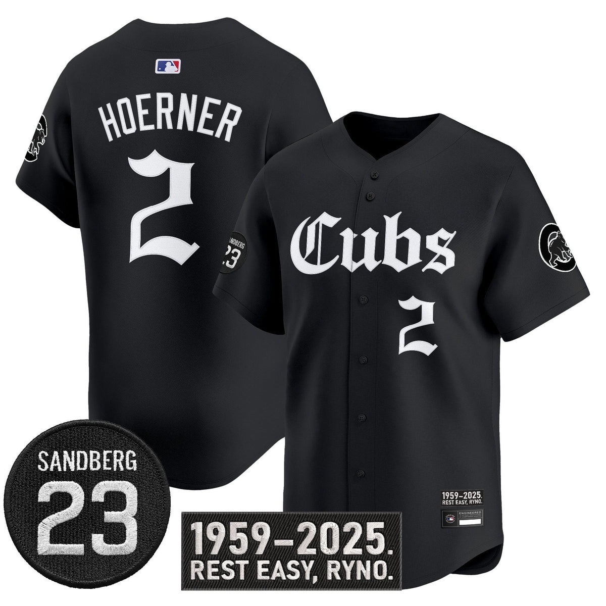 Nico Hoerner Jersey #2 Chicago Cubs Ryne Sandberg Tribute Stitched Black