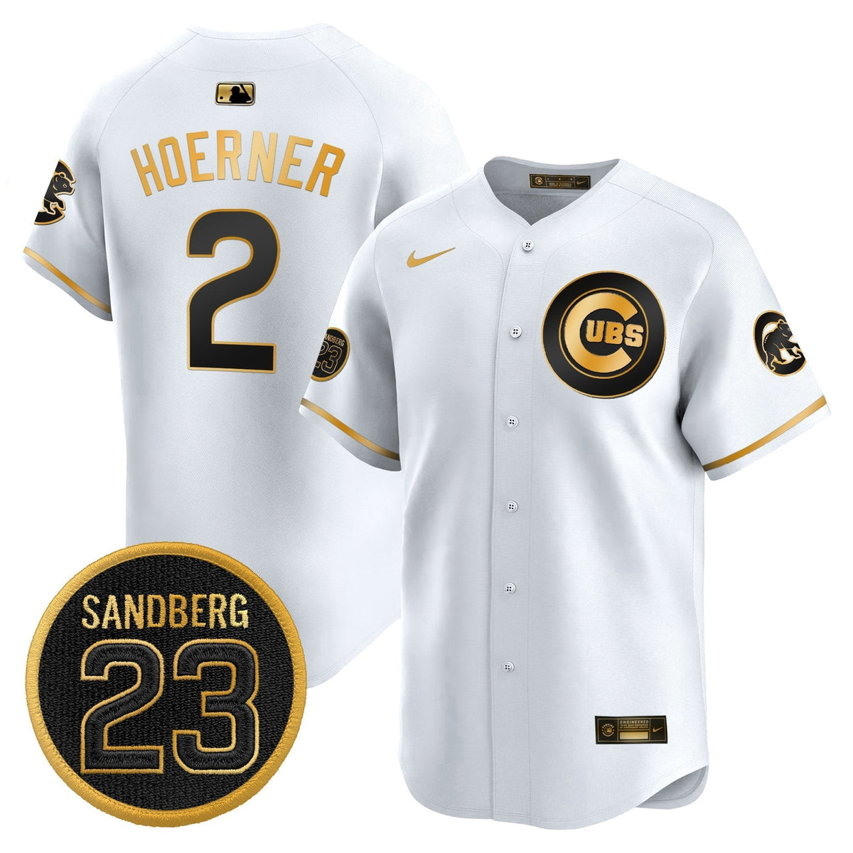 Nico Hoerner Jersey #2 Chicago Cubs Ryne Sandberg Tribute Stitched White Gold