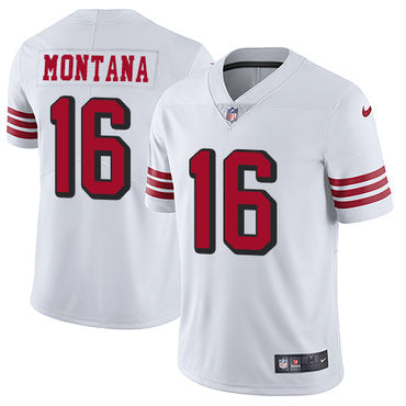 Nike 49ers 16 Joe Montana White Rush Mens Stitched Nfl Vapor Untouchable Limited Jersey