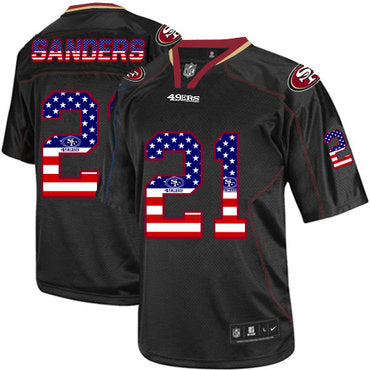 Nike 49ers 21 Deion Sanders Black Mens Stitched Nfl Elite Usa Flag Fashion Jersey