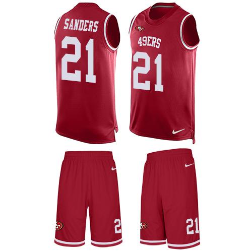 Nike 49ers 21 Deion Sanders Red Team Color Mens Stitched Nfl Limited Tank Top Suit Jersey