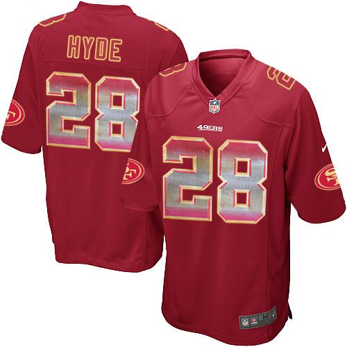 Nike 49ers 28 Carlos Hyde Red Team Color Mens Stitched Nfl Limited Strobe Jersey