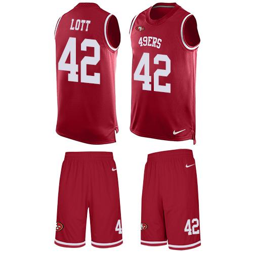 Nike 49ers 42 Ronnie Lott Red Team Color Mens Stitched Nfl Limited Tank Top Suit Jersey