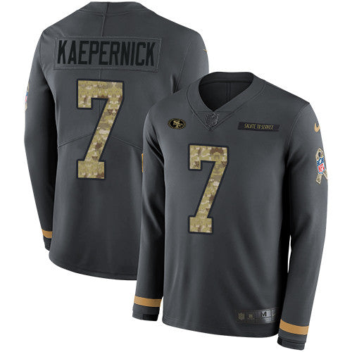 Nike 49ers 7 Colin Kaepernick Anthracite Salute To Service Mens Stitched Nfl Limited Therma Long Sleeve Jersey