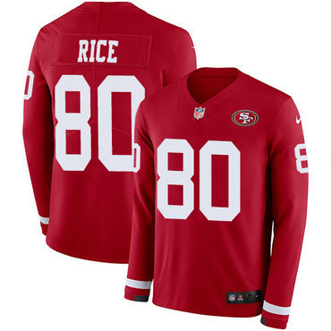 Nike 49ers 80 Jerry Rice Red Team Color Mens Stitched Nfl Limited Therma Long Sleeve Jersey