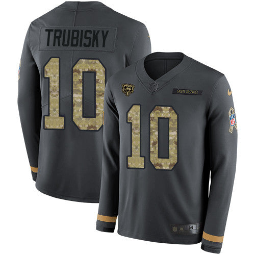 Nike Bears 10 Mitchell Trubisky Anthracite Salute To Service Mens Stitched Nfl Limited Therma Long Sleeve Jersey