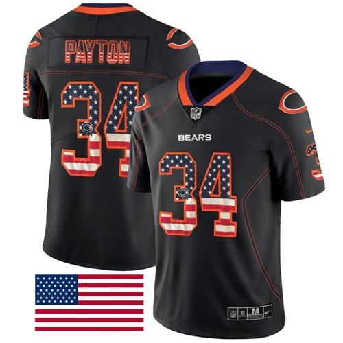 Nike Bears 34 Walter Payton Black Mens Stitched Nfl Limited Rush Usa Flag Jersey