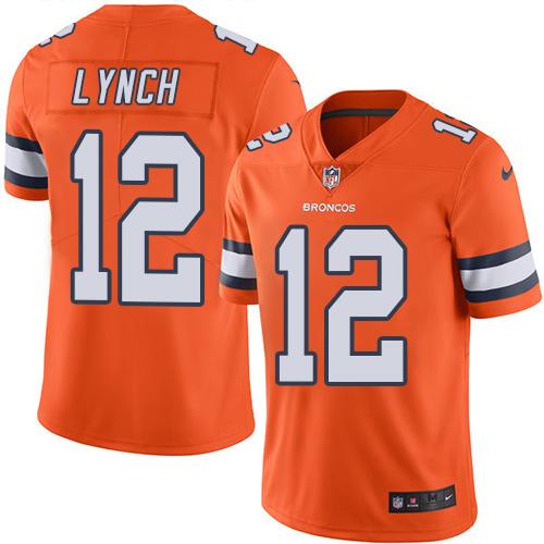 Nike Broncos 12 Paxton Lynch Orange Mens Stitched Nfl Limited Rush Jersey