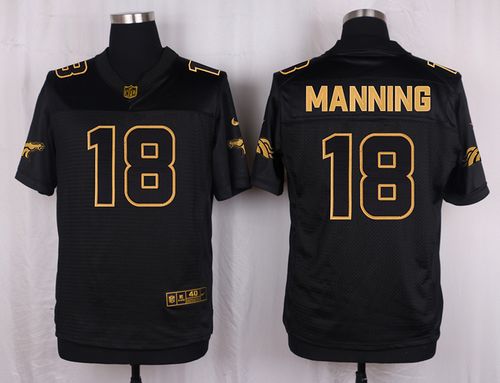 Nike Broncos 18 Peyton Manning Black Mens Stitched Nfl Elite Pro Line Gold Collection Jersey