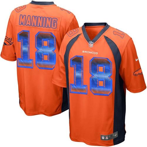 Nike Broncos 18 Peyton Manning Orange Team Color Mens Stitched Nfl Limited Strobe Jersey