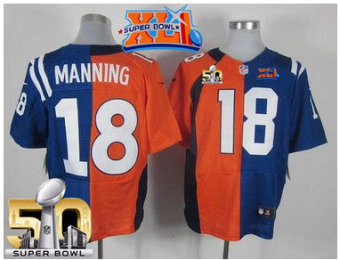 Nike Broncos 18 Peyton Manning Orangeroyal Blue Super Bowl Xli Super Bowl 50 Mens Stitched Nfl Elite Split Colts Jersey