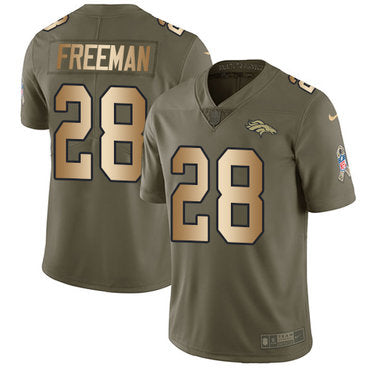 Nike Broncos 28 Royce Freeman Olive Gold Mens Stitched Nfl Limited 2017 Salute To Service Jersey