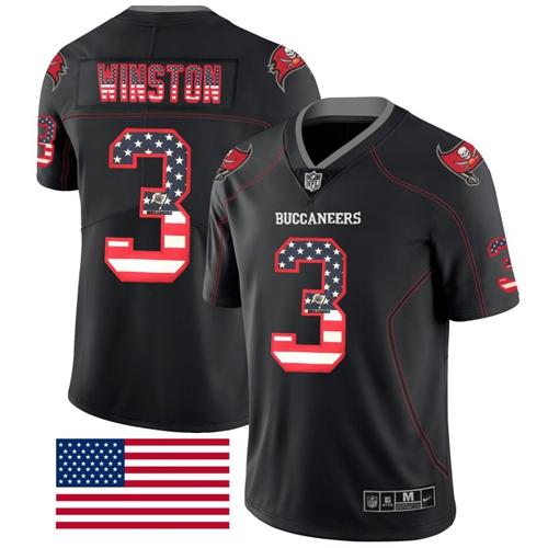 Nike Buccaneers 3 Jameis Winston Black Mens Stitched Nfl Limited Rush Usa Flag Jersey