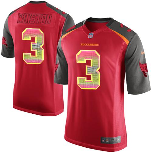 Nike Buccaneers 3 Jameis Winston Red Team Color Mens Stitched Nfl Limited Strobe Jersey