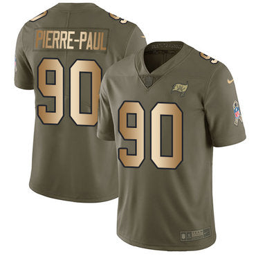 Nike Buccaneers 90 Jason Pierre paul Olive Gold Mens Stitched Nfl Limited 2017 Salute To Service Jersey