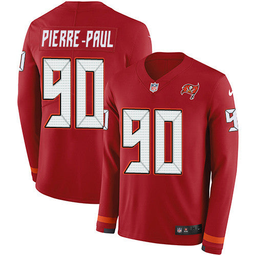 Nike Buccaneers 90 Jason Pierre paul Red Team Color Mens Stitched Nfl Limited Therma Long Sleeve Jersey