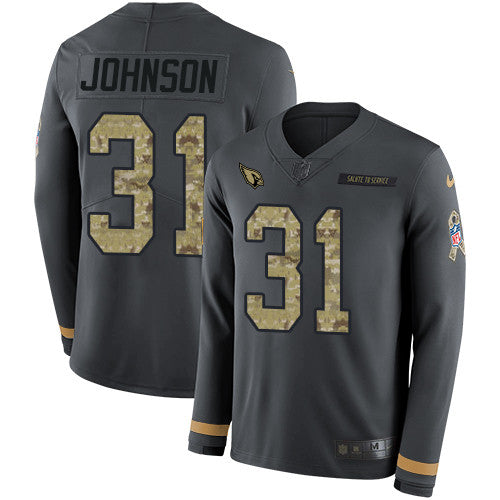 Nike Cardinals 31 David Johnson Anthracite Salute To Service Mens Stitched Nfl Limited Therma Long Sleeve Jersey