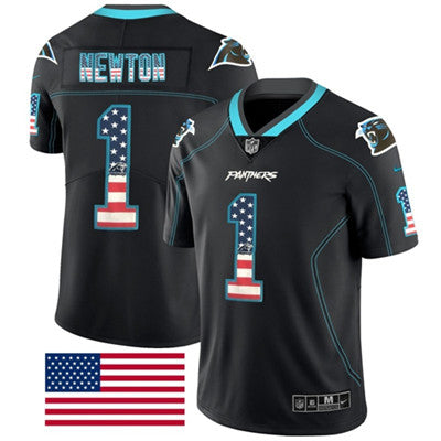 Nike Carolina Panthers 1 Cam Newton Black Mens Stitched Nfl Limited Rush Usa Flag Jersey