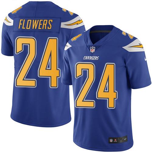 Nike Chargers 24 Brandon Flowers Electric Blue Mens Stitched Nfl Limited Rush Jersey