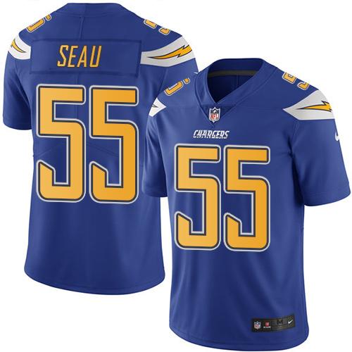 Nike Chargers 55 Junior Seau Electric Blue Mens Stitched Nfl Limited Rush Jersey