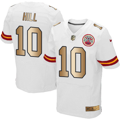 Nike Chiefs 10 Tyreek Hill White Mens Stitched Nfl Elite Gold Jersey