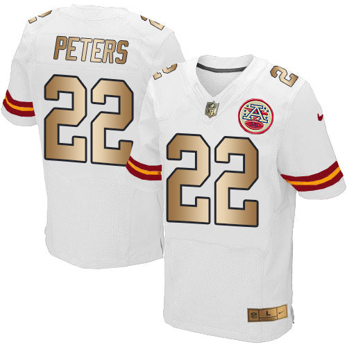 Nike Chiefs 22 Marcus Peters White Mens Stitched Nfl Elite Gold Jersey