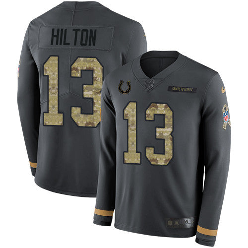 Nike Colts 13 Ty Hilton Anthracite Salute To Service Mens Stitched Nfl Limited Therma Long Sleeve Jersey
