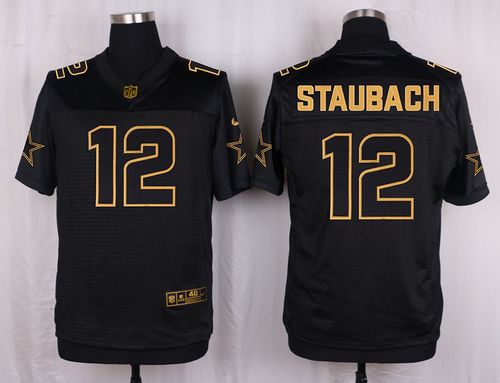 Nike Cowboys 12 Roger Staubach Black Mens Stitched Nfl Elite Pro Line Gold Collection Jersey