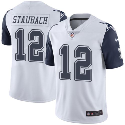 Nike Cowboys 12 Roger Staubach White Mens Stitched Nfl Limited Rush Jersey