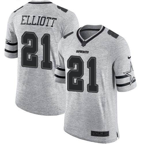 Nike Cowboys 21 Ezekiel Elliott Gray Mens Stitched Nfl Limited Gridiron Gray Ii Jersey
