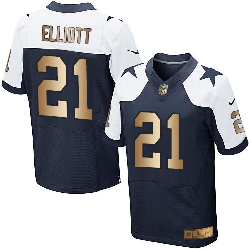 Nike Cowboys 21 Ezekiel Elliott Navy Blue Thanksgiving Throwback Mens Stitched Nfl Elite Gold Jersey