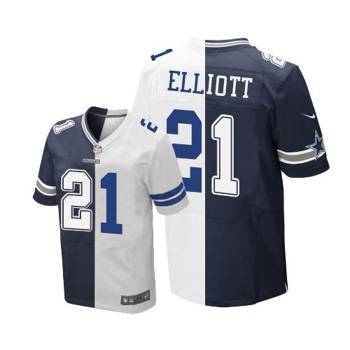 Nike Cowboys 21 Ezekiel Elliott Navy Blue White Mens Stitched Nfl Elite Split Jersey