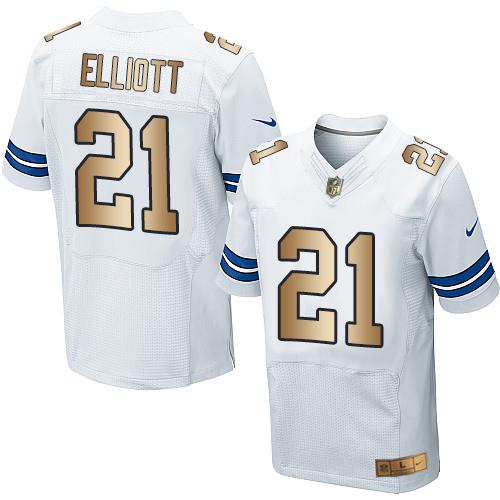 Nike Cowboys 21 Ezekiel Elliott White Mens Stitched Nfl Elite Gold Jersey