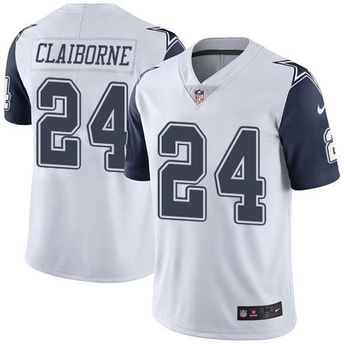 Nike Cowboys 24 Morris Claiborne White Mens Stitched Nfl Limited Rush Jersey