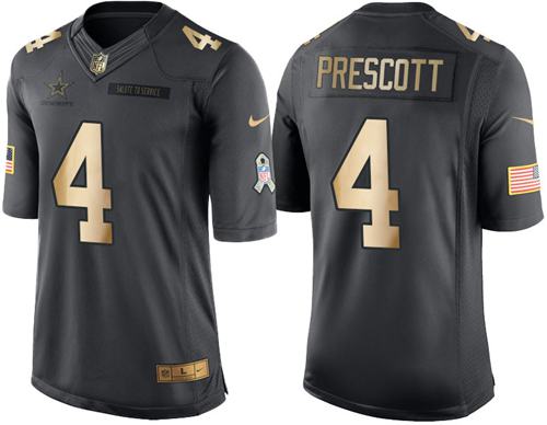 Nike Cowboys 4 Dak Prescott Black Mens Stitched Nfl Limited Gold Salute To Service Jersey