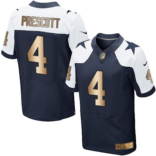 Nike Cowboys 4 Dak Prescott Navy Blue Thanksgiving Throwback Mens Stitched Nfl Elite Gold Jersey