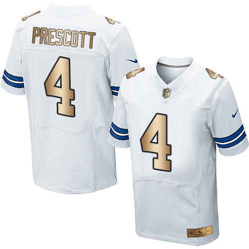 Nike Cowboys 4 Dak Prescott White Mens Stitched Nfl Elite Gold Jersey