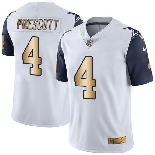 Nike Cowboys 4 Dak Prescott White Mens Stitched Nfl Limited Gold Rush Jersey