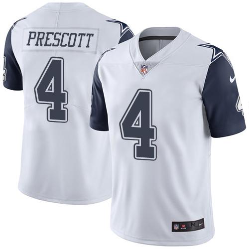 Nike Cowboys 4 Dak Prescott White Mens Stitched Nfl Limited Rush Jersey
