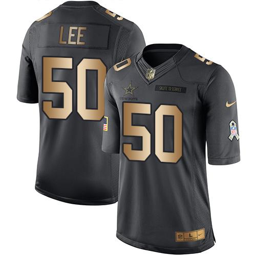 Nike Cowboys 50 Sean Lee Black Mens Stitched Nfl Limited Gold Salute To Service Jersey