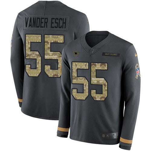 Nike Cowboys 55 Leighton Vander Esch Anthracite Salute To Service Mens Stitched Nfl Limited Therma Long Sleeve Jersey
