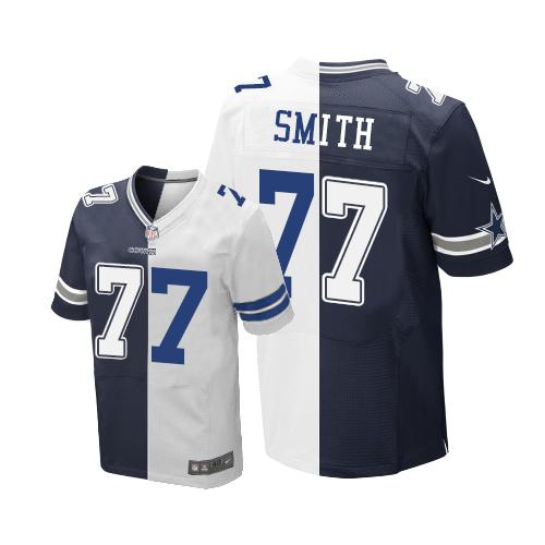 Nike Cowboys 77 Tyron Smith Navy Blue White Mens Stitched Nfl Elite Split Jersey