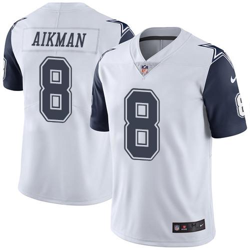 Nike Cowboys 8 Troy Aikman White Mens Stitched Nfl Limited Rush Jersey