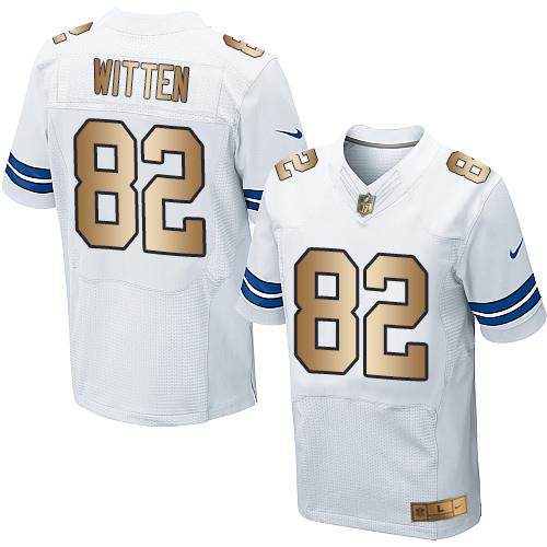 Nike Cowboys 82 Jason Witten White Mens Stitched Nfl Elite Gold Jersey