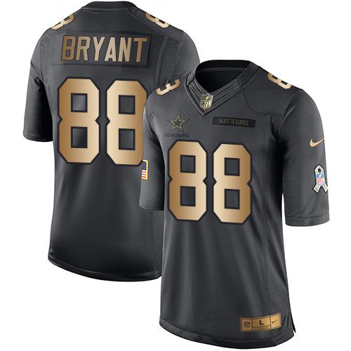 Nike Cowboys 88 Dez Bryant Black Mens Stitched Nfl Limited Gold Salute To Service Jersey