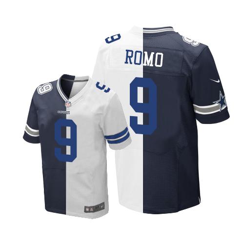 Nike Cowboys 9 Tony Romo Navy Blue White Mens Stitched Nfl Elite Split Jersey
