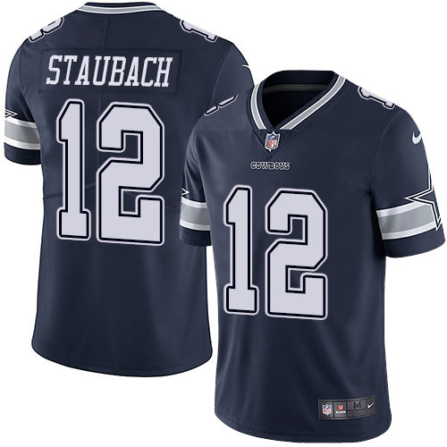 Nike Dallas Cowboys 12 Roger Staubach Navy Blue Team Color Mens Stitched Nfl Vapor Untouchable Limited Jersey