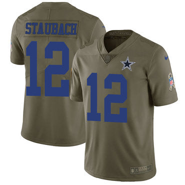 Nike Dallas Cowboys 12 Roger Staubach Olive Mens Stitched Nfl Limited 2017 Salute To Service Jersey